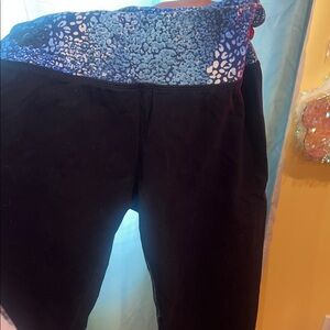 Black Leggings with Blue Patterned Waistband
